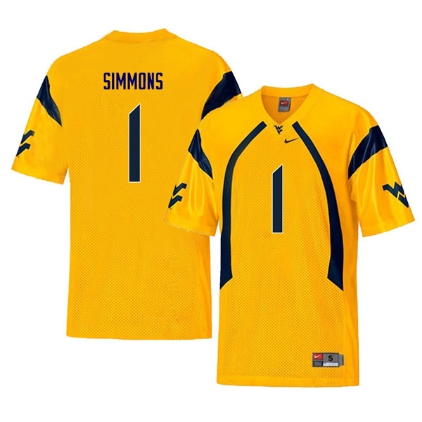 Men #1 T.J. Simmons West Virginia Mountaineers Throwback College Football Jerseys Sale-Yellow